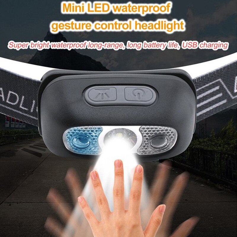 2pcs Gesture control headlight Mini LED waterproof gesture control headlight usb rechargeable bright head-mounted flashlight